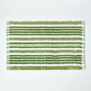 Homescapes - Tapis de bain tissé chenille de Coton rayé Vert - Vert - Publicité