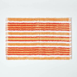 Tapis de bain tissé chenille de Coton rayé Orange - Orange - Homescapes - Publicité