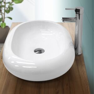 Lavabo Vasque à Poser Bassin Évier Lave-Mains Salle de Bain en Céramique - 630 x 420 x 120 mm - Ovale - Blanc - Design Moderne pour Intérieur Salle d'Eau Cabine de Toilette - Ecd Germany - Publicité