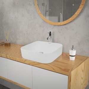 Ecd Germany - Vasque à Poser Lavabo Salle de Bain - Carré - 390 x 390 x 140 mm - en Céramique - Blanc - Lave Main Évier Toilette - Design Moderne - Publicité