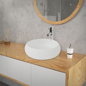 ECD Germany Lavabo Salle de Bain - Ø 400 x 350 x 155 mm - en Céramique - Rond - Blanc - Vasque à Poser sur Meuble - Lave-Mains Évier - Drain avec Connexion Standard - Matériel de Montage Non Inclus - Publicité