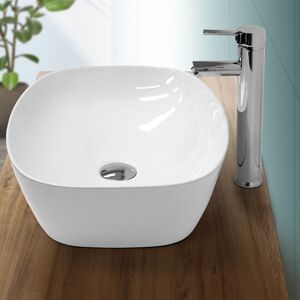 ECD GERMANY Lavabo Vasque à Poser Bassin Évier Lave-Mains Salle de Bain en Céramique - 505 x 385 x 135 mm - Ovale - Blanc - sans Trop-Plein - Design Moderne - Publicité