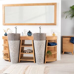 WANDA COLLECTION Meuble de salle de bain en teck Florence double 180cm + vasques gris - Gris - Publicité