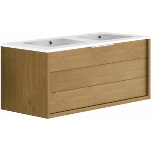 Allibert- Meuble de salle de bain SORENTO couleur chêne clair 120 cm + plan double vasque STYLE - Chêne Kendal huilé - Publicité