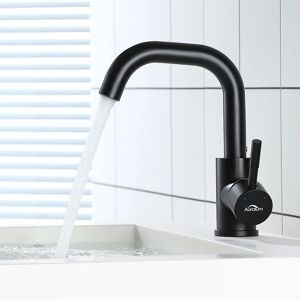 AURALUM Robinet Lavabo Noir avec Barboteur Démotable, Rotation à 360° , Mitigeur Salle Bain en Laiton, Robinetterie d'Eau Froide et Chaude pour Lavabo - Publicité