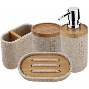 Nimco Kora - Set d'accessoires de salle de bain 4 en 1, beige sable / bambou KO 24000SET-86 - Publicité