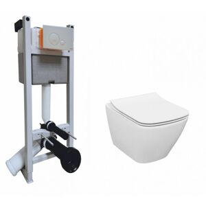 Pack wc Bâti-support Universel + Cuvette sans bride square + Plaque Blanche