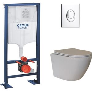 Grohe - Pack wc Rapid sl + Cuvette sans bride kelos Blanc + Plaque Skate Air Chromé - Publicité