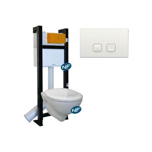 Pack WC suspendu  + abattant + plaque blanche + bâti Regiplast