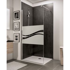 Paroi de douche à l'italienne, paroi fixe Walk In, NewStyle Schulte traitement anticalcaire,profilé aspect chromé à clipser, décor Liane, verre 6 mm, 120 x 190 cm - Publicité