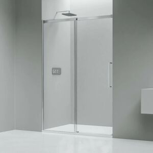 Paroi de douche en niche verre transparent nano 8mm, porte coulissante - Profilé alu Chrome 25mm - DX906 flex - h. 195cm - 1000mm - Bernstein - Publicité