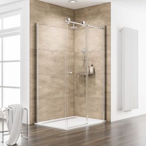 Porte de douche coulissante + paroi de retour fixe, verre 8 mm, profilé aspect chromé, MasterClass, Schulte, 120 x 80 x 200 cm - Publicité