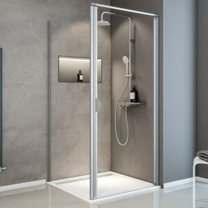 Porte de douche pivotante + paroi de retour fixe, verre 5 mm transparent, Sunny ExpressPlus Schulte, profilé alu-nature, 80 x 80 x 185 cm - Publicité