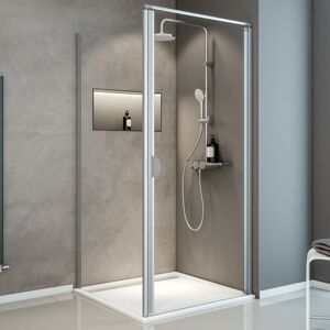 Schulte - Porte de douche pivotante + paroi de retour fixe, verre 5 mm transparent, Sunny ExpressPlus profilé alu-nature, 90 x 90 x 185 cm - Publicité