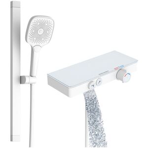 RAINSWORTH Robinet de douche avec thermostat, mitigeur de douche thermostatique et étagère en verre, 3 types de jet, douchette à main, barre de douche en - Publicité