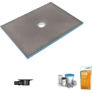 Receveur de douche à carreler 150 x 90 Wedi Fundo Primo rectangle écoulement centré + bonde horizontale + kit d'étanchéité + colle 320 - gris