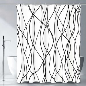 SUNXURY Rideau de douche à rayures noires et blanches, ensemble de rideau de douche en tissu imperméable minimaliste moderne abstrait avec crochets, 72 x 72 - Publicité