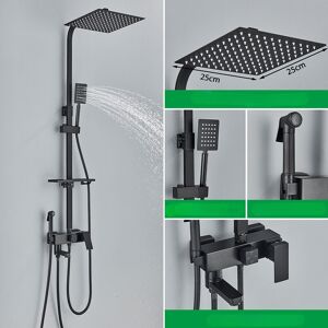 OUYIFAN Robinets de douche en laiton, mélangeur de douche de salle de bains, grue avec robinet de Bidet, ensemble de douche de pluie, Spray de douche avec étagère,Noir 4 voies 10 pouces a - Publicité