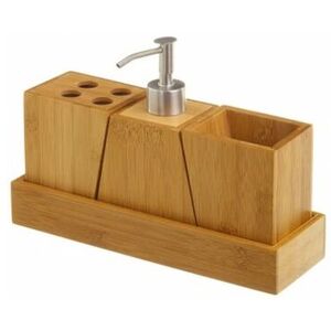 Set Bambou Salle de Bain Distributeur Savon, Porte Brosse à Dents, Gobelet Rangement