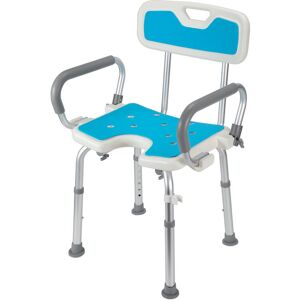 VINGO Tabouret de douche réglable en hauteur jusqu'à 136 kg Tabouret de salle de bain - Avec accoudoir et dossier Accoudoir réversible - Bleu - Publicité