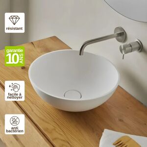 RESIGRES Vasque à poser, Ronde Ø37,4H14,5cm, lavabo salle de bain Résigrès Canuta Blanc , Solid Surface - Publicité