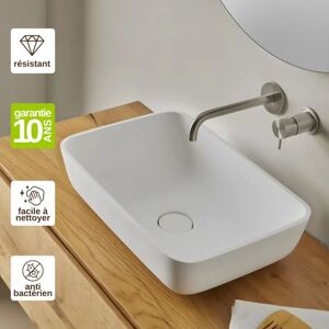 Resigres - Vasque à poser, Rectangle L47,4l32,4H14,8cm, lavabo salle de bain Résigrès Javéa Blanc , Solid Surface - Publicité