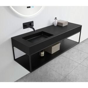 Bernstein - Vasque murale suspendue design en fonte minérale pour salle de bain avec bonde et trop plein - 121x45x12 cm - BA8012 - couleur et console - Publicité