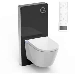 BERNSTEIN - Toilettes Japonaises céramique, WC lavant japonais avec module sanitaire noir + Télécommande, filtres à odeurs, séchoir air chaud et abattant veilleuse LED - 38,4x59,3x38cm - Pro+ 1102 - Publicité