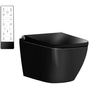 Toilettes Japonaises Noir céramique sans rebord, wc lavant japonais + télécommande, filtre odeurs, séchoir air chaud, rincage 180°, abattant veilleuse led - 59,3x38,4x38cm - Pro+ 1104 - Bernstein - Publicité