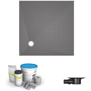 Receveur de douche à carreler 150 x 150 Wedi Fundo Primo carré écoulement excentré + bonde horizontale + kit d'étanchéité - gris