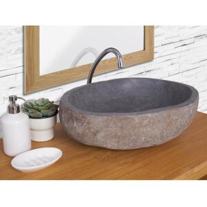 Shower & Design Vasque de salle de bain en pierre de riviere WATU - Couleur grise