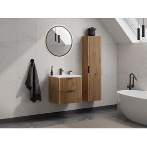 Vente unique Colonne de salle de bain suspendue striee Naturel clair H140 cm ZEVARA