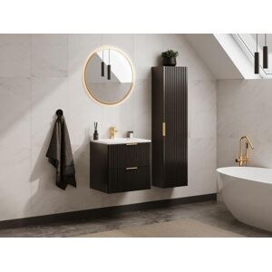 Vente unique Colonne de salle de bain suspendue striee Noir H140 cm ZEVARA