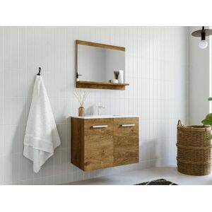 Vente-unique.com Miroir de salle de bain rectangulaire avec tablette de rangement - Coloris naturel fonce - 60 x 50 cm - MIELA II