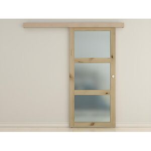 Vente-unique Porte coulissante en applique avec 3 fenêtres H205 x L83 cm - MDF nature et verre trempé dépoli ACOSTA