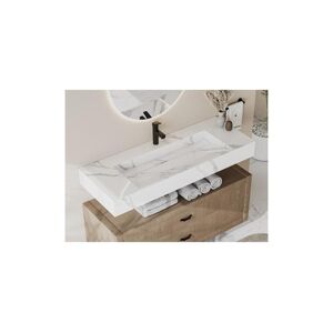 Shower & Design Vasque suspendue en solid surface effet marbre blanc - TAKOTNA - L120.2 x l45.2 x H8 cm