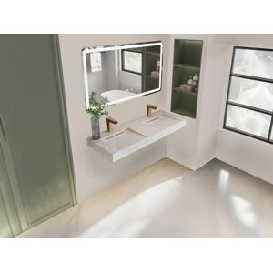 Shower Design Double vasque suspendue en solid surface effet marbre blanc KODIAK L1202 x l452 x H8 cm