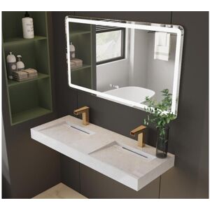 Shower & Design Double vasque suspendue en solid surface effet marbre blanc - KODIAK - L120.2 x l45.2 x H8 cm