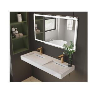 Shower & Design Double vasque suspendue en solid surface effet marbre blanc - KODIAK - L120.2 x l45.2 x H8 cm
