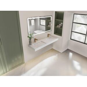 Shower & Design Double vasque suspendue en solid surface effet marbre blanc - KODIAK - L140.2 x l45.2 x H8 cm