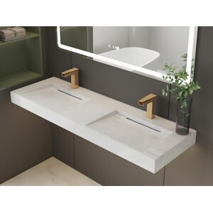 Shower & Design Double vasque suspendue en solid surface effet marbre blanc - KODIAK - L140.2 x l45.2 x H8 cm