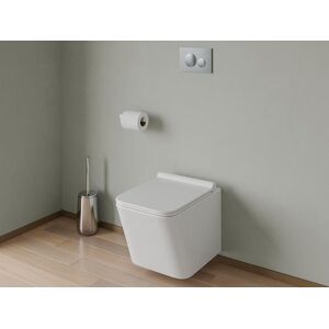 Vente-unique Pack WC suspendu blanc avec bâti-support et plaque de déclenchement chrome ronde - CLEMONA