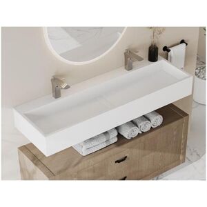 Shower Design Plan vasque suspendu en solid surface Blanc L120 x l40 x H15 cm YAMDROK