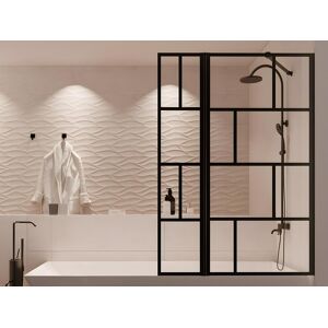 Shower Design Pare baignoire noir mat au style industriel avec volet pivotant 100 x 140 cm OBELINI