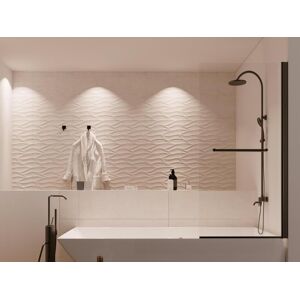 Shower & Design Pare baignoire avec porte-serviette en métal noir mat au style industriel - 70 x 140 cm - TOBIN