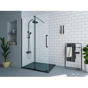 Shower & Design Paroi de douche à l'italienne avec porte coulissante en métal noir mat style industriel - 120 x 200 cm - YOREM