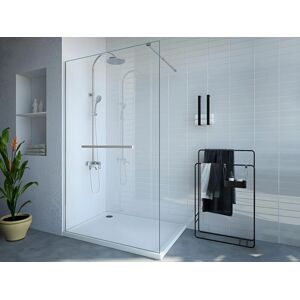 Shower & Design Paroi de douche à l'italienne avec porte-serviette - 120 x 200 cm - Chrome - Verre trempé - KRISTEN