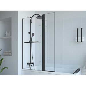 Shower & Design Pare baignoire avec porte-serviette et retour pivotant noir mat - (70 + 30) x 140 cm - PRIMAEL