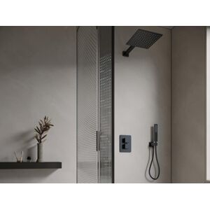 Shower Design Ensemble de douche encastrable avec mitigeur thermostatique et support mural fixe Noir mat TEREK