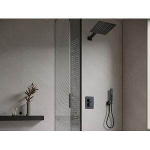 Shower & Design Ensemble de douche encastrable avec mitigeur thermostatique et support mural fixe - Noir mat - TEREK